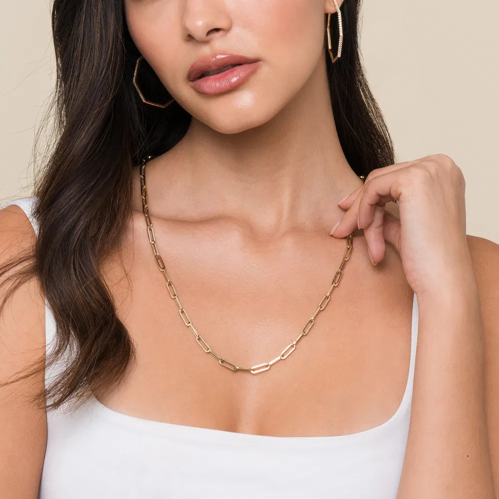 Gabriel & Co., 14K Yellow Gold Hollow Paper Clip Chain Necklace