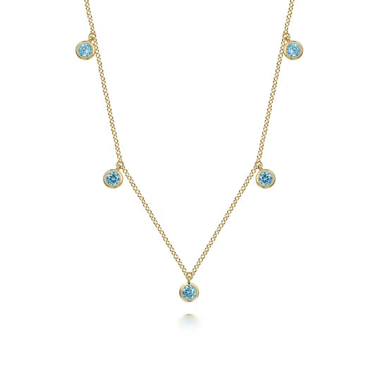 Gabriel & Co., 14K Yellow Gold London Blue Topaz Station Necklace