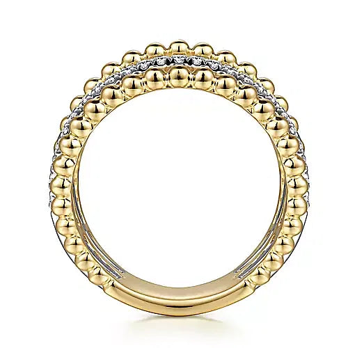 Gabriel & Co., 14K Yellow Gold Multi Row Bujukan Beads and Diamond Easy Stackable Ring