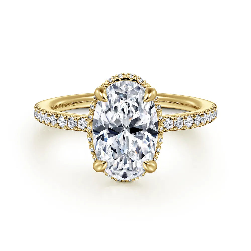 Gabriel & Co., 14K Yellow Gold Oval Cut Hidden Halo Diamond Engagement Ring
