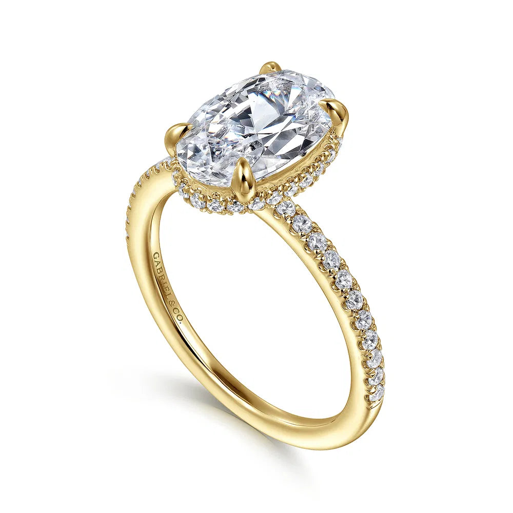 Gabriel & Co., 14K Yellow Gold Oval Cut Hidden Halo Diamond Engagement Ring