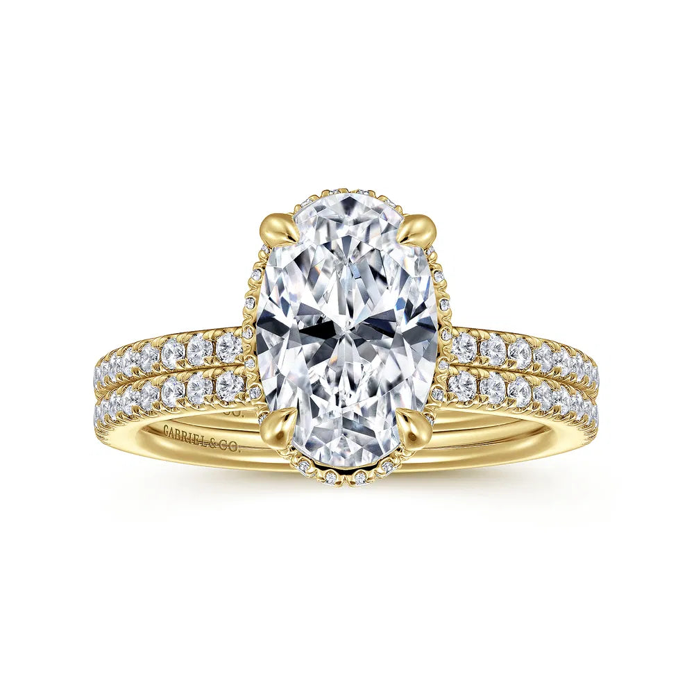 Gabriel & Co., 14K Yellow Gold Oval Cut Hidden Halo Diamond Engagement Ring