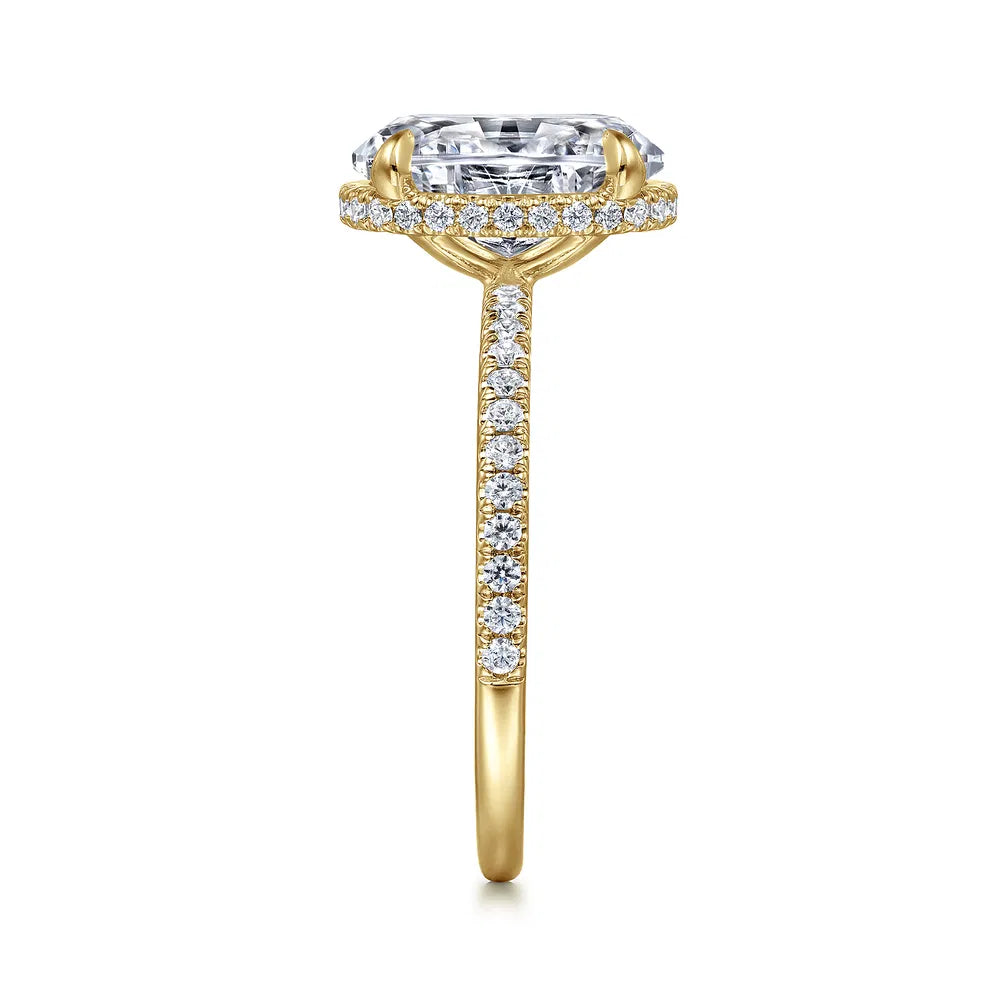 Gabriel & Co., 14K Yellow Gold Oval Cut Hidden Halo Diamond Engagement Ring