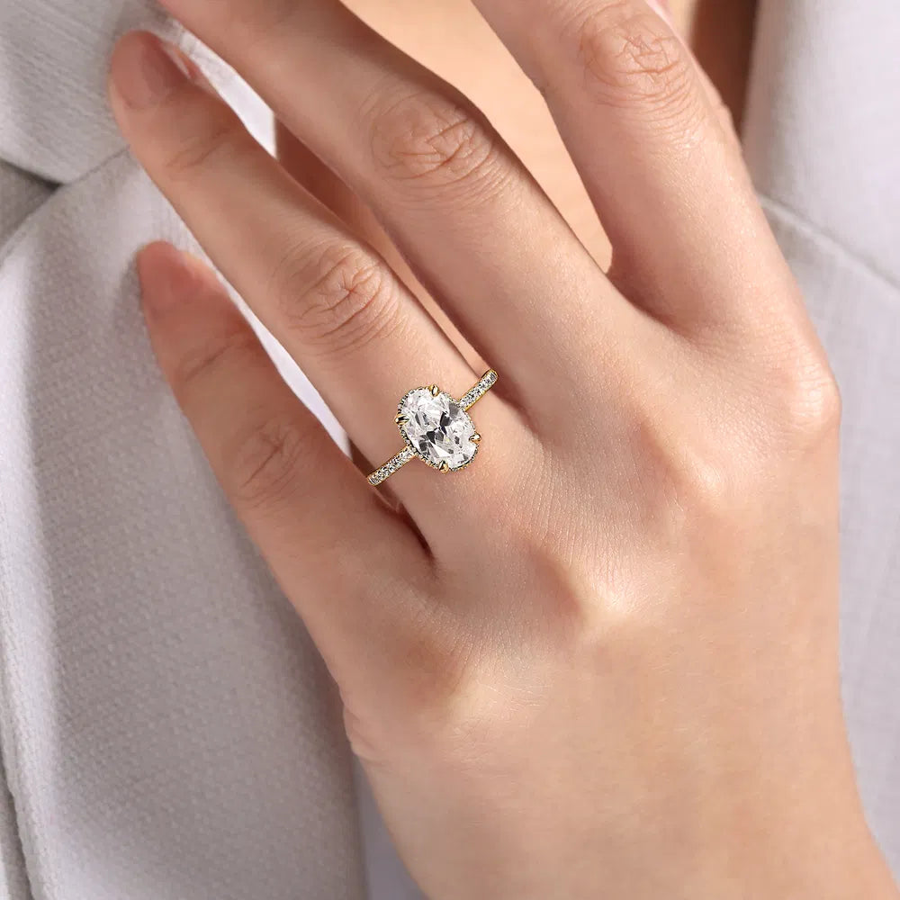 Gabriel & Co., 14K Yellow Gold Oval Cut Hidden Halo Diamond Engagement Ring