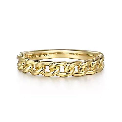 Gabriel & Co., 14K Yellow Gold Plain Cuban Link Stackable Ladies Ring