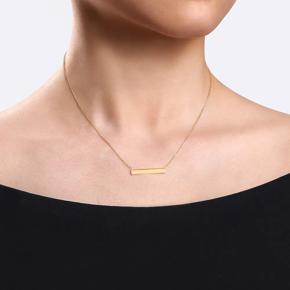Gabriel & Co., 14K Yellow Gold Smooth Bar ID Necklace