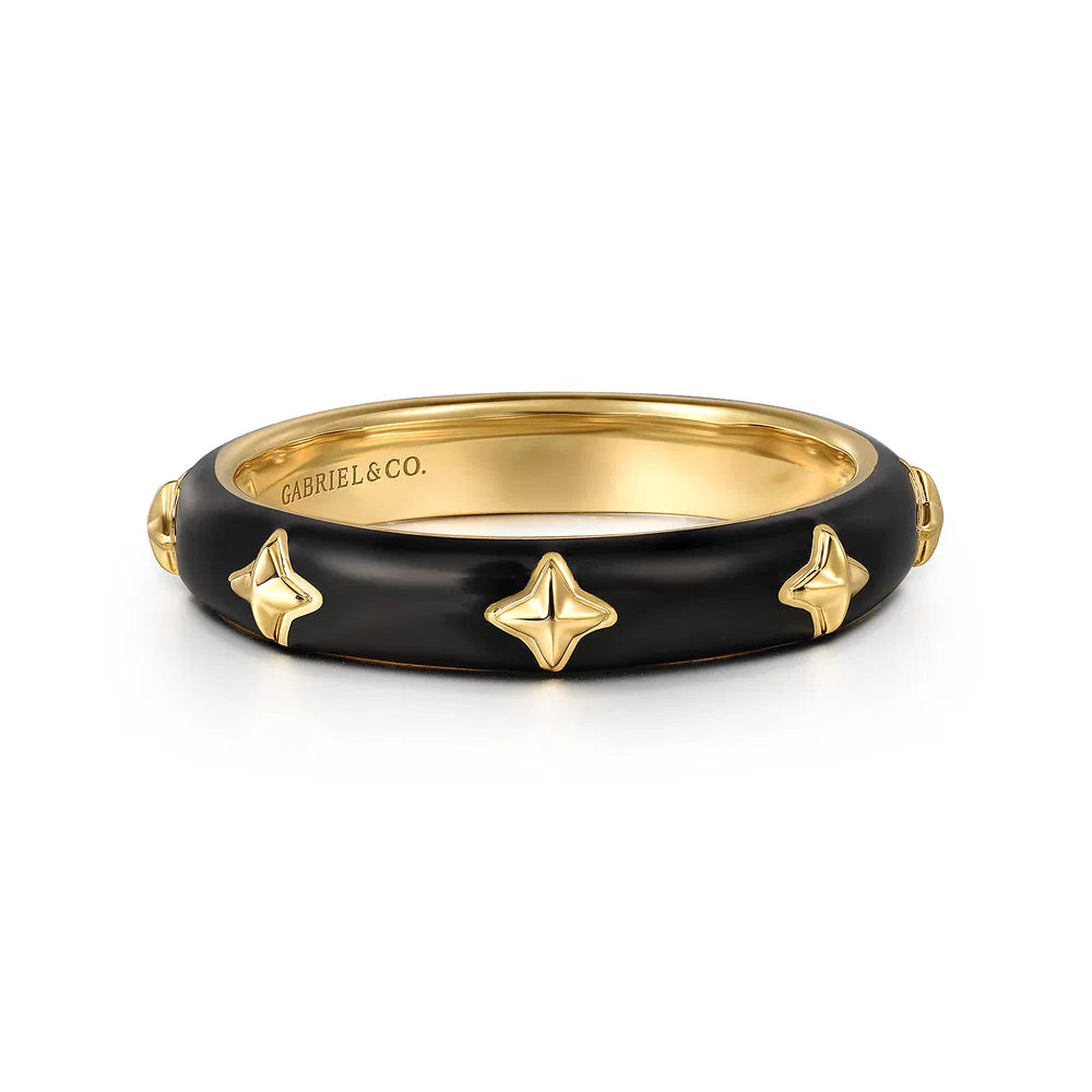 Gabriel & Co., 14K Yellow Gold Star Split Stackable with Black Enamel