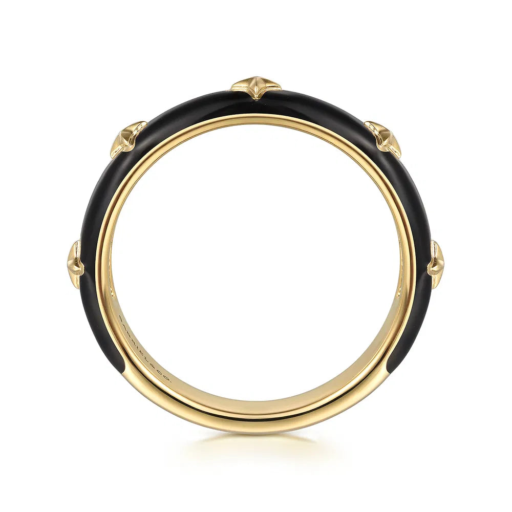 Gabriel & Co., 14K Yellow Gold Star Split Stackable with Black Enamel