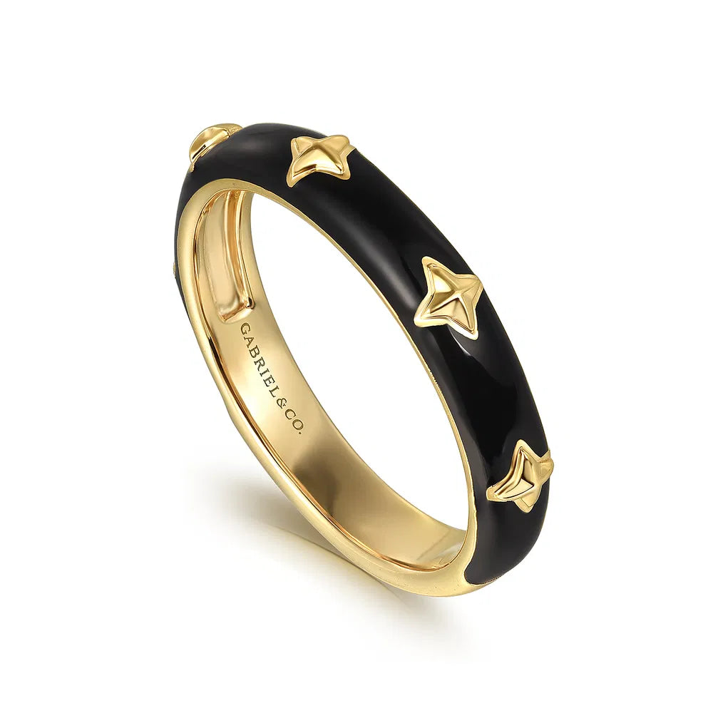 Gabriel & Co., 14K Yellow Gold Star Split Stackable with Black Enamel
