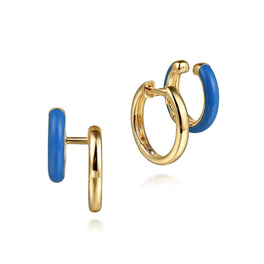 Gabriel & Co., 14K Yellow Gold Stuggies Earrings with Blue Enamel