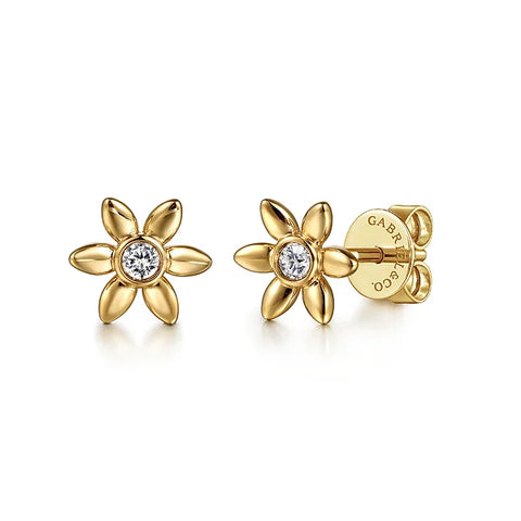 Gabriel & Co., 14K Yellow Gold White Sapphire Floral Stud Earrings