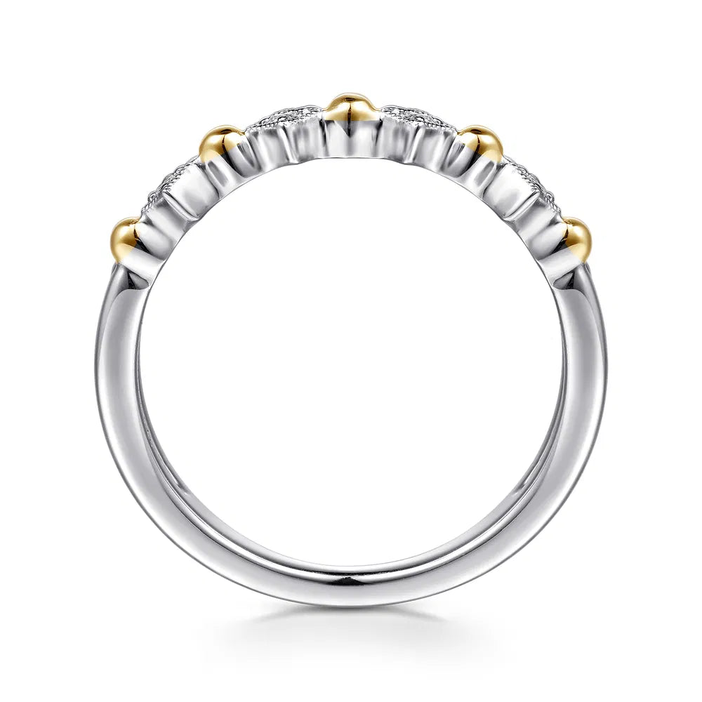 Gabriel & Co., 14K Yellow Gold and 925 Sterling Silver Bujukan Ball White Sapphire Easy Stackable Ring