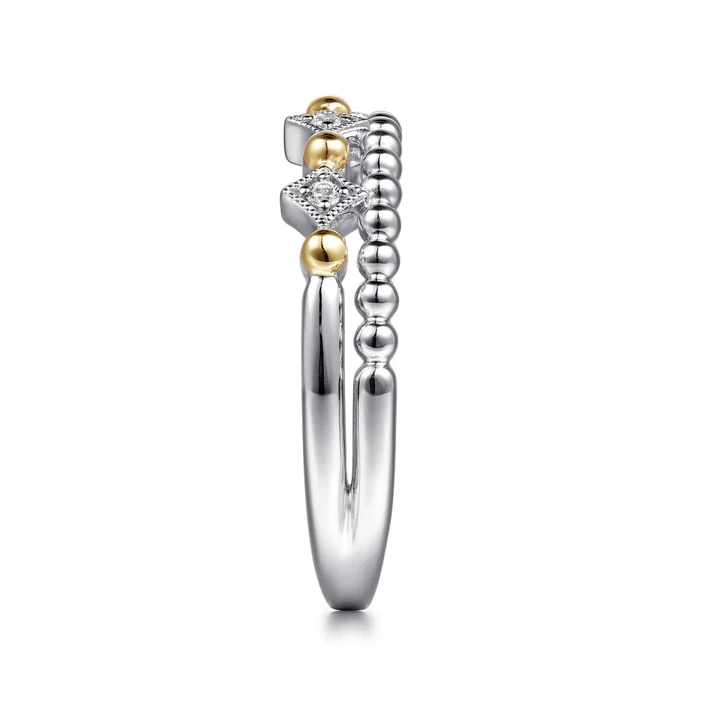 Gabriel & Co., 14K Yellow Gold and 925 Sterling Silver Bujukan Ball White Sapphire Easy Stackable Ring