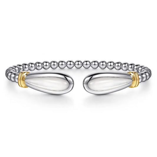 Gabriel & Co., 14K Yellow Gold and 925 Sterling Silver Bujukan Bangle with White Mother of Pearl