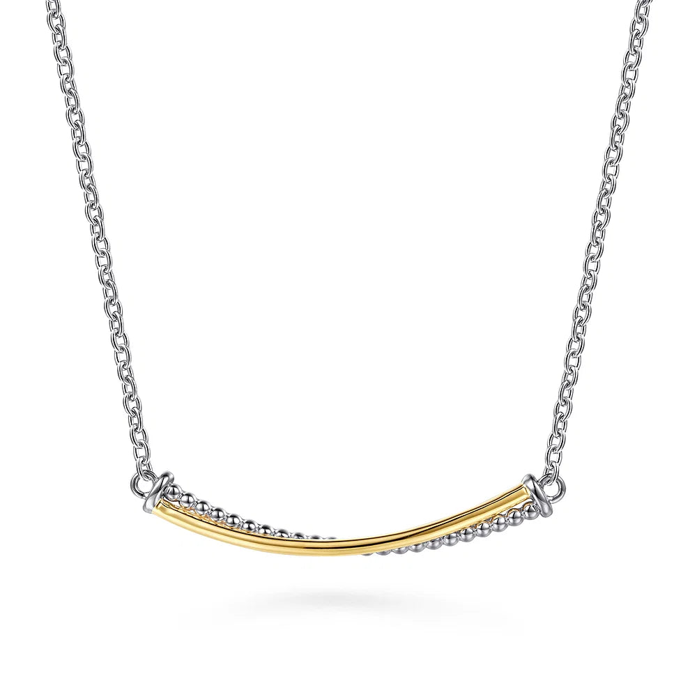 Gabriel & Co., 14K Yellow Gold and 925 Sterling Silver Bujukan Criss Cross Bar Necklace