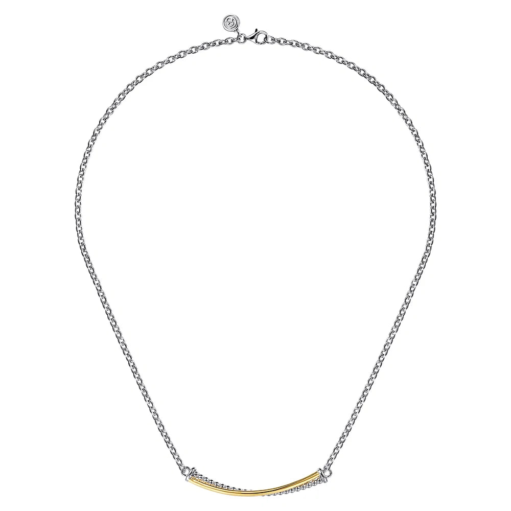 Gabriel & Co., 14K Yellow Gold and 925 Sterling Silver Bujukan Criss Cross Bar Necklace