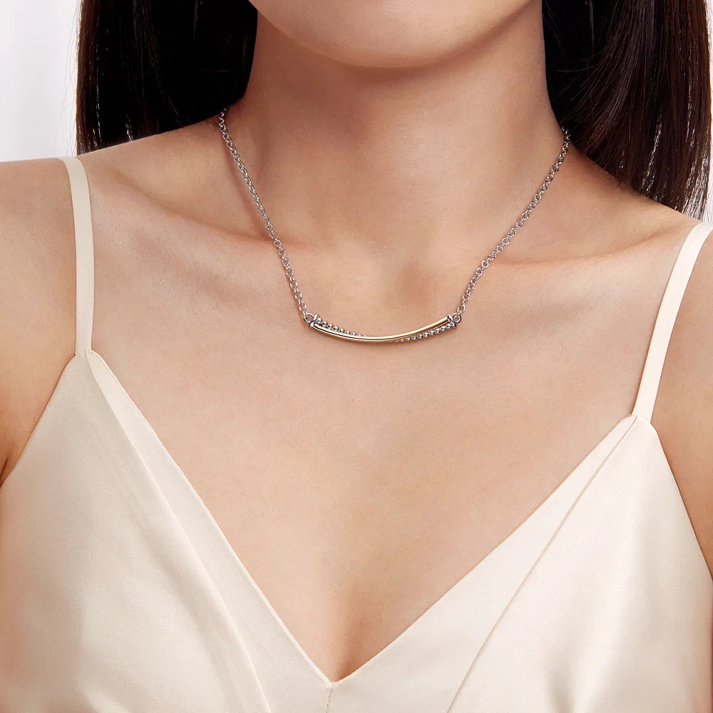 Gabriel & Co., 14K Yellow Gold and 925 Sterling Silver Bujukan Criss Cross Bar Necklace