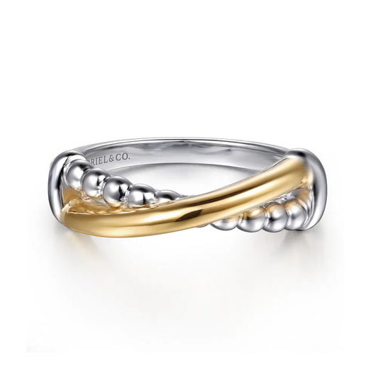 Gabriel & Co., 14K Yellow Gold and 925 Sterling Silver Bujukan Criss Cross Ladies Ring
