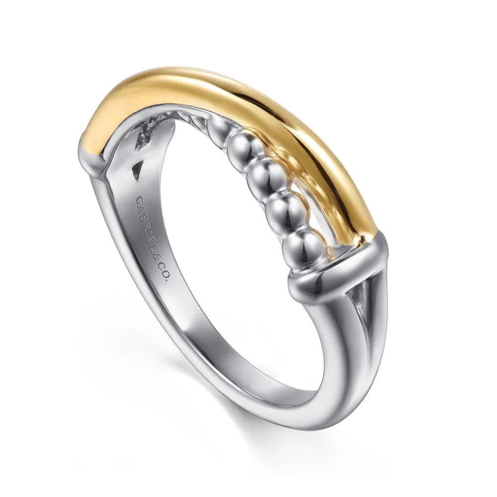 Gabriel & Co., 14K Yellow Gold and 925 Sterling Silver Bujukan Criss Cross Ladies Ring