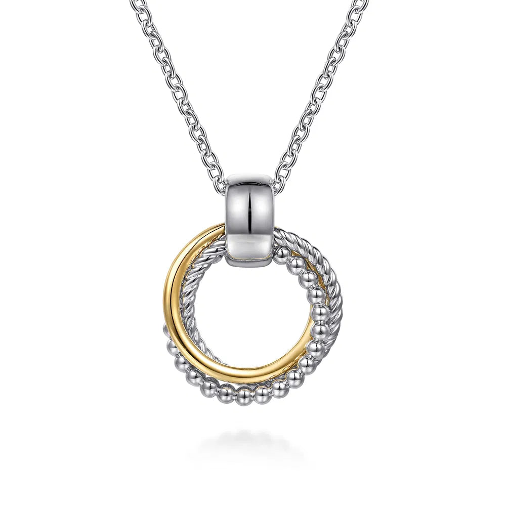 Gabriel & Co., 14K Yellow Gold and 925 Sterling Silver Bujukan Interlocking Circle Pendant Necklace