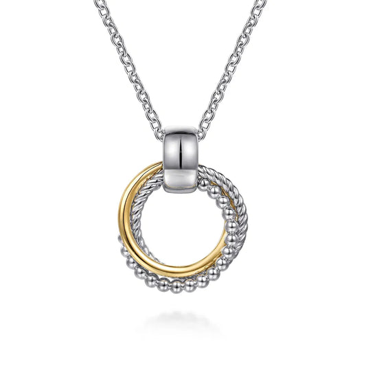 Gabriel & Co., 14K Yellow Gold and 925 Sterling Silver Bujukan Interlocking Circle Pendant Necklace