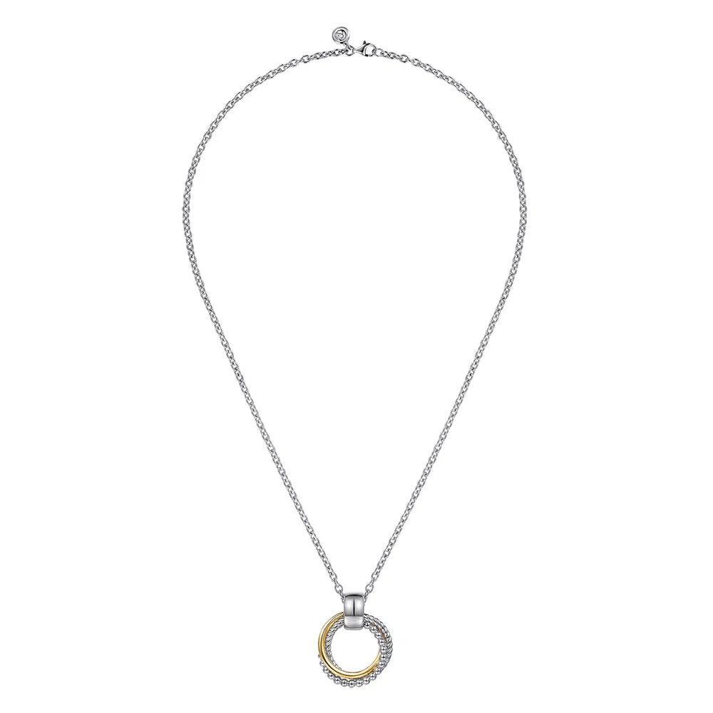 Gabriel & Co., 14K Yellow Gold and 925 Sterling Silver Bujukan Interlocking Circle Pendant Necklace