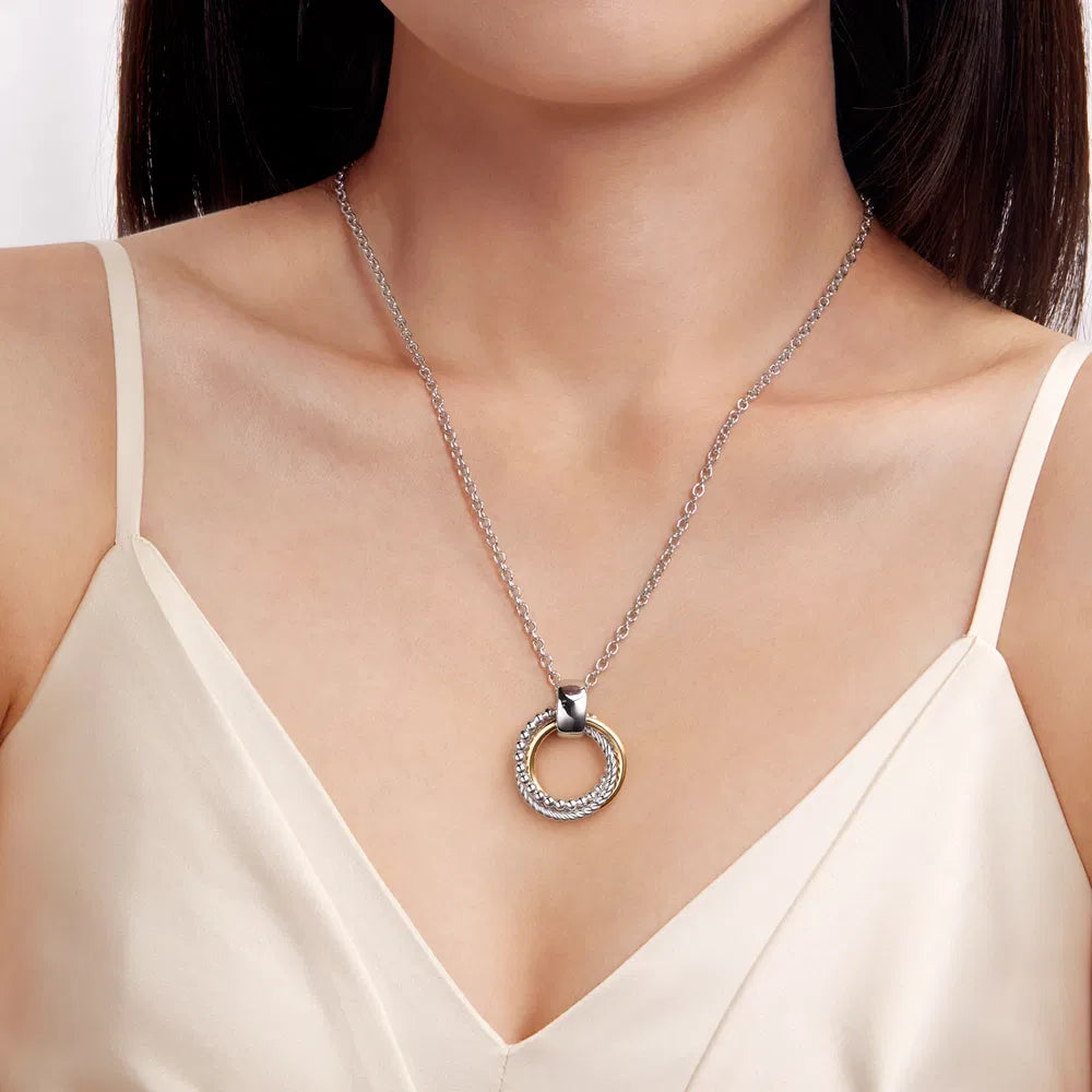 Gabriel & Co., 14K Yellow Gold and 925 Sterling Silver Bujukan Interlocking Circle Pendant Necklace