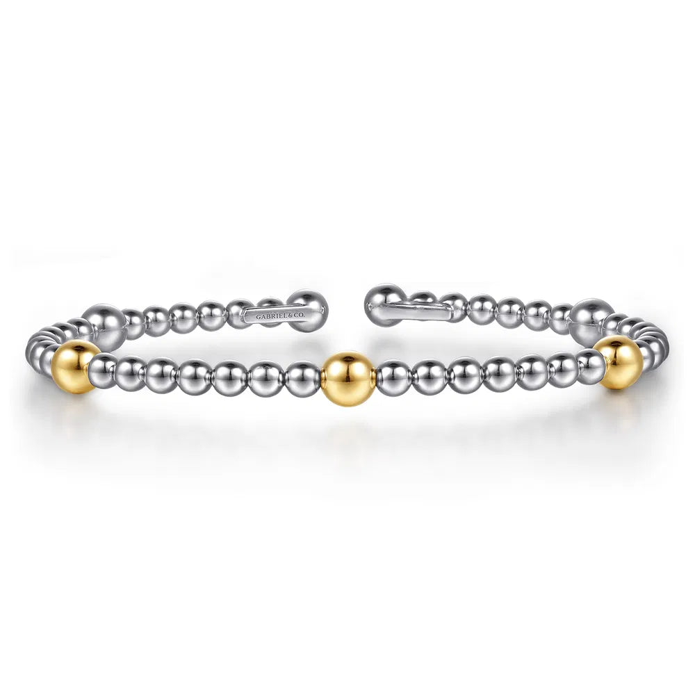 Gabriel & Co., 14K Yellow Gold and 925 Sterling Silver Bujukan Split Bangle Bracelet