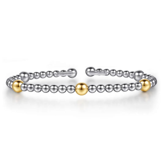 Gabriel & Co., 14K Yellow Gold and 925 Sterling Silver Bujukan Split Bangle Bracelet