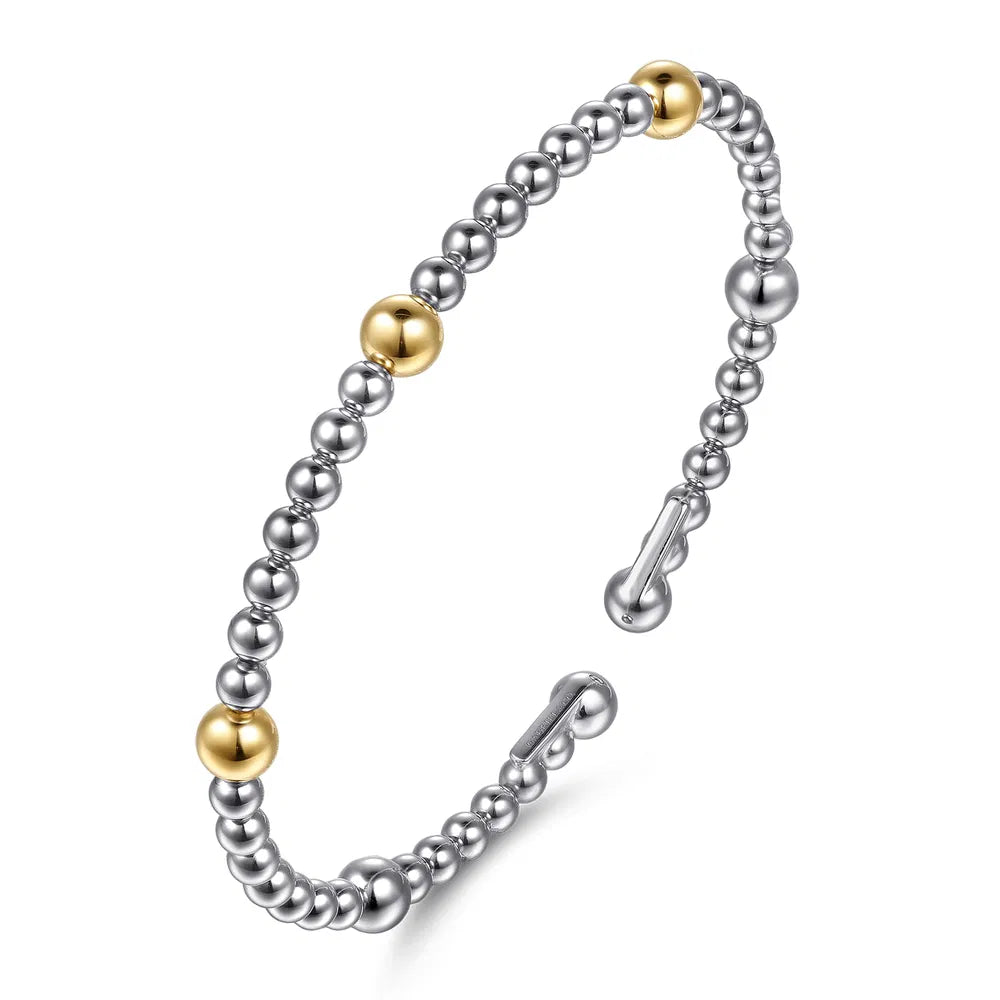 Gabriel & Co., 14K Yellow Gold and 925 Sterling Silver Bujukan Split Bangle Bracelet