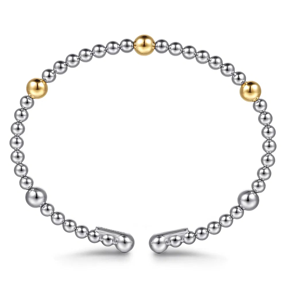 Gabriel & Co., 14K Yellow Gold and 925 Sterling Silver Bujukan Split Bangle Bracelet
