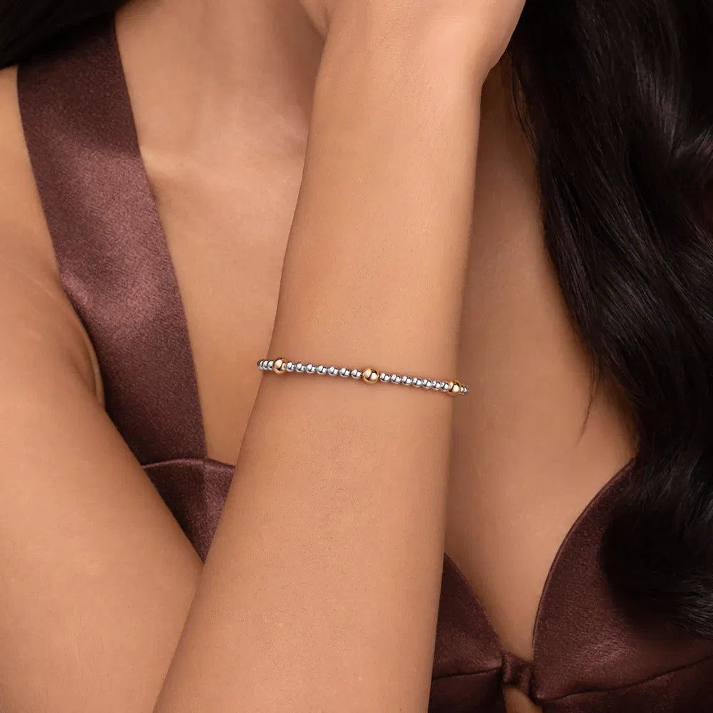 Gabriel & Co., 14K Yellow Gold and 925 Sterling Silver Bujukan Split Bangle Bracelet