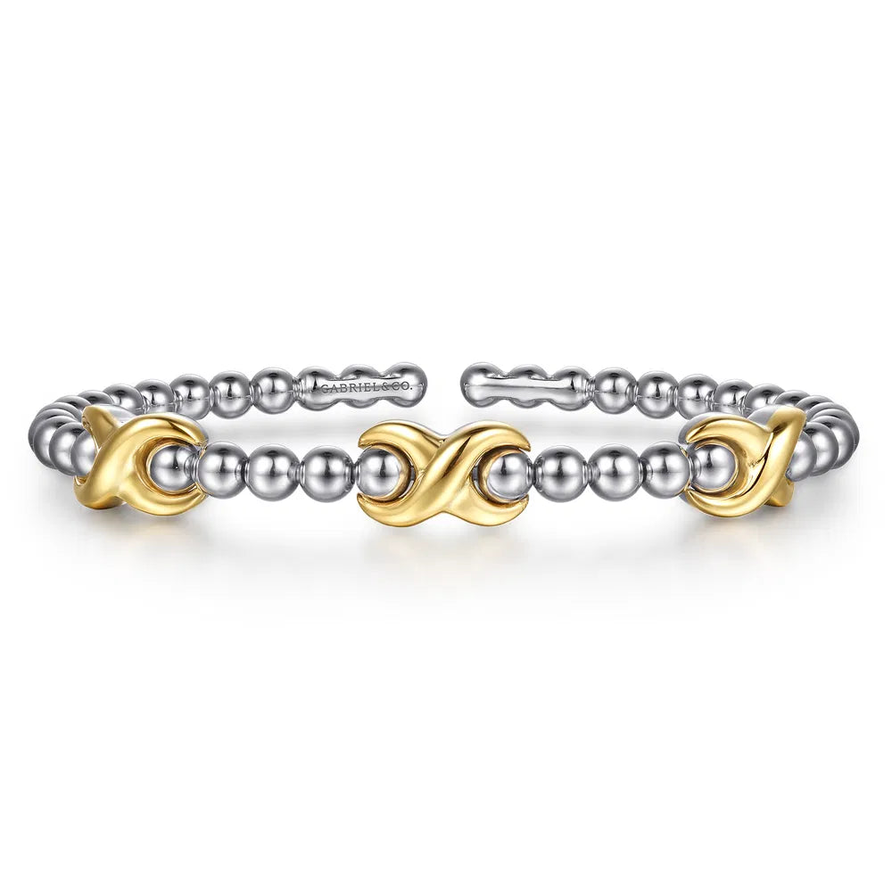 Gabriel& Co., 14K Yellow Gold and 925 Sterling Silver Bujukan Station Bangle