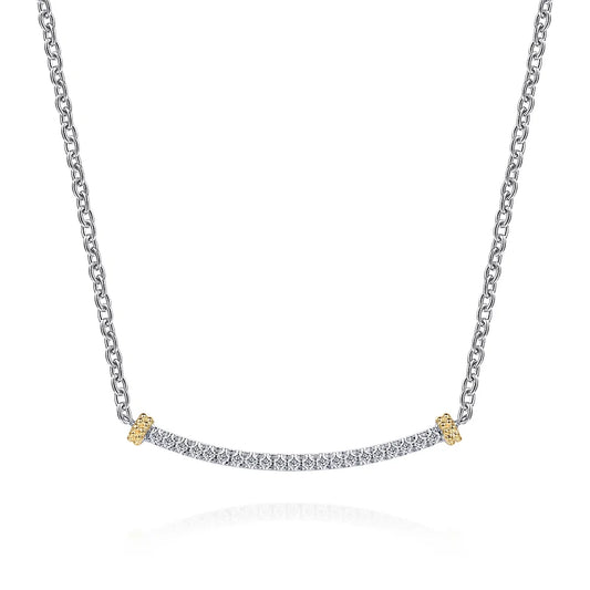 Gabriel & Co., 14K Yellow Gold and 925 Sterling Silver Bujukan White Sapphire Bar Necklace