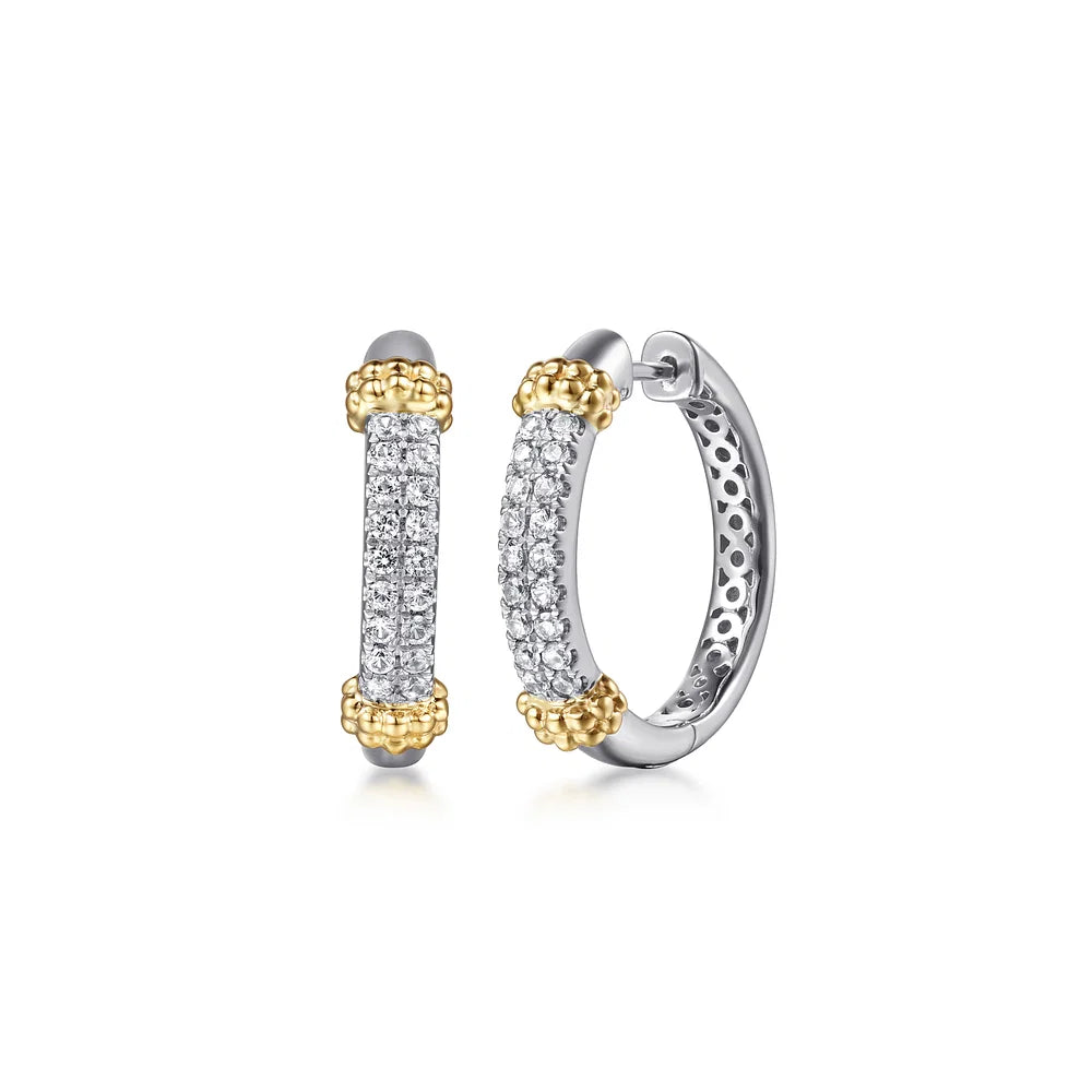 Gabriel & Co., 14K Yellow Gold and 925 Sterling Silver Bujukan White Sapphire Hoops