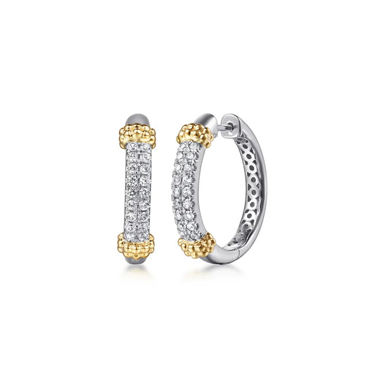 Gabriel & Co., 14K Yellow Gold and 925 Sterling Silver Bujukan White Sapphire Hoops