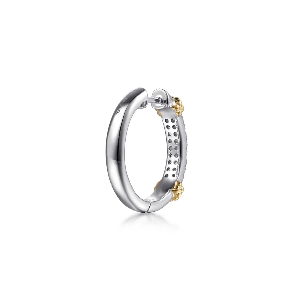 Gabriel & Co., 14K Yellow Gold and 925 Sterling Silver Bujukan White Sapphire Hoops