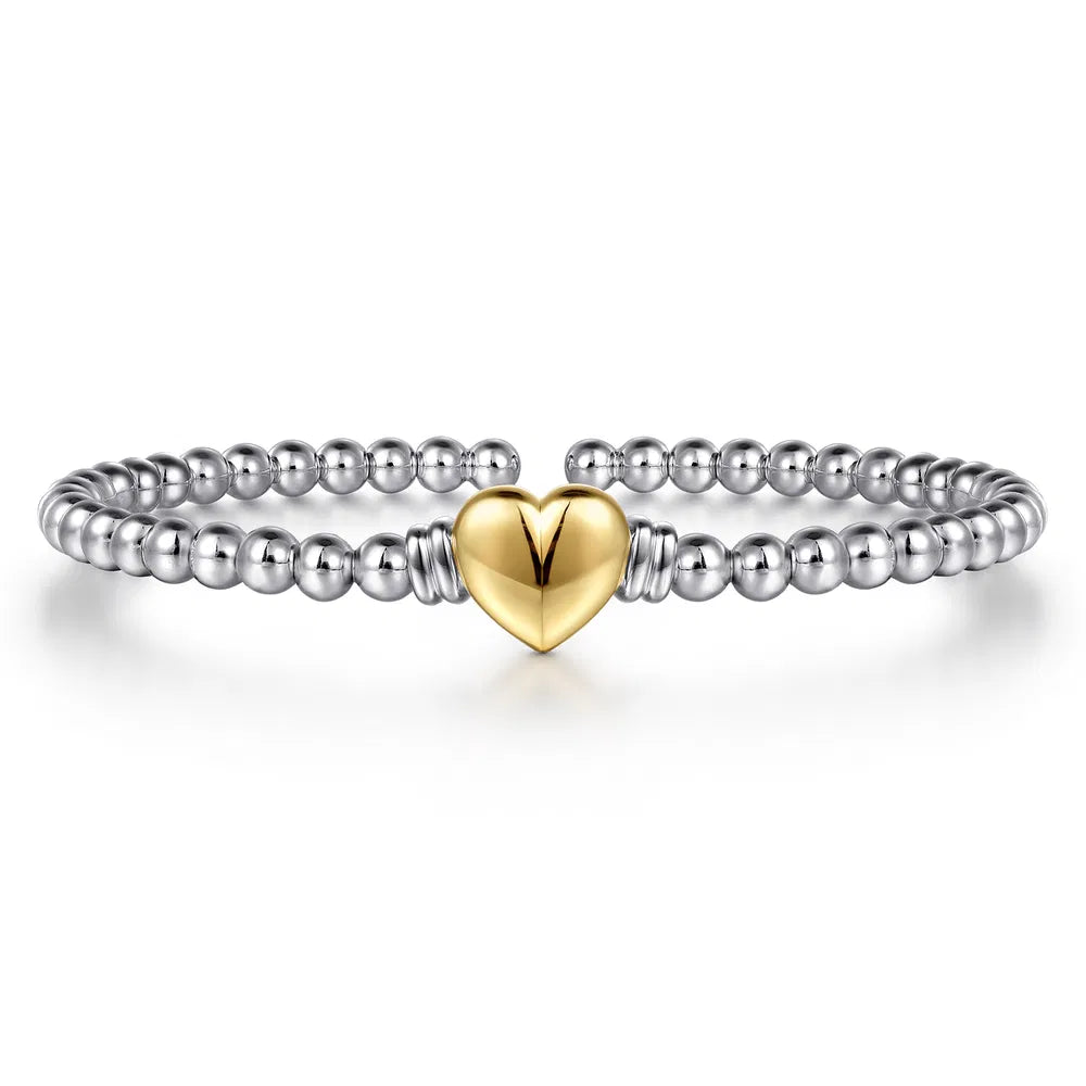 Gabriel & Co., 14K Yellow Gold and 925 Sterling Silver Heart Bujukan Bangle