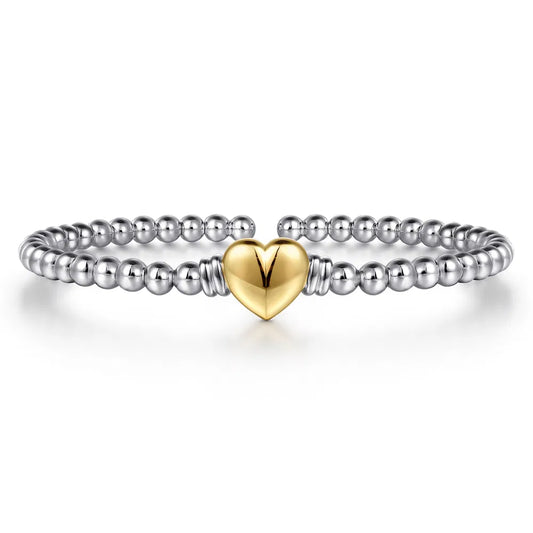 Gabriel & Co., 14K Yellow Gold and 925 Sterling Silver Heart Bujukan Bangle