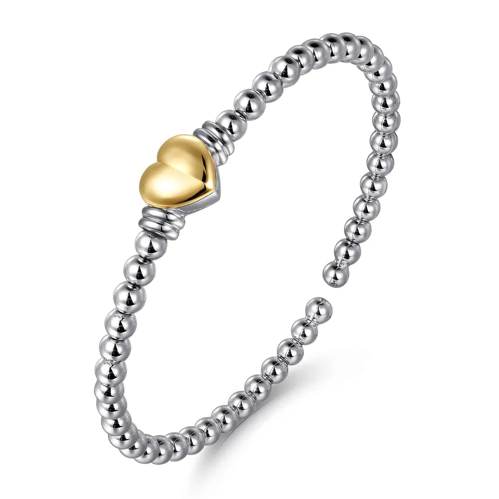 Gabriel & Co., 14K Yellow Gold and 925 Sterling Silver Heart Bujukan Bangle