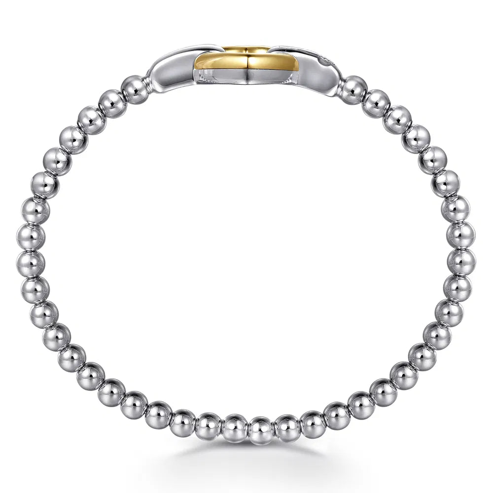 Gabriel & Co., 14K Yellow Gold and 925 Sterling Silver Heart Lock Bujukan Bangle