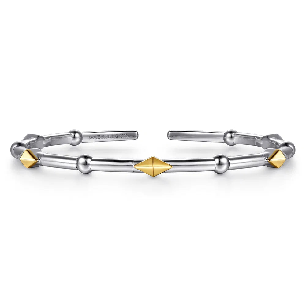 Gabriel & Co., 14K Yellow Gold and 925 Sterling Silver Kite Shape Bujukan Bangle Bracelet