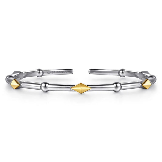 Gabriel & Co., 14K Yellow Gold and 925 Sterling Silver Kite Shape Bujukan Bangle Bracelet