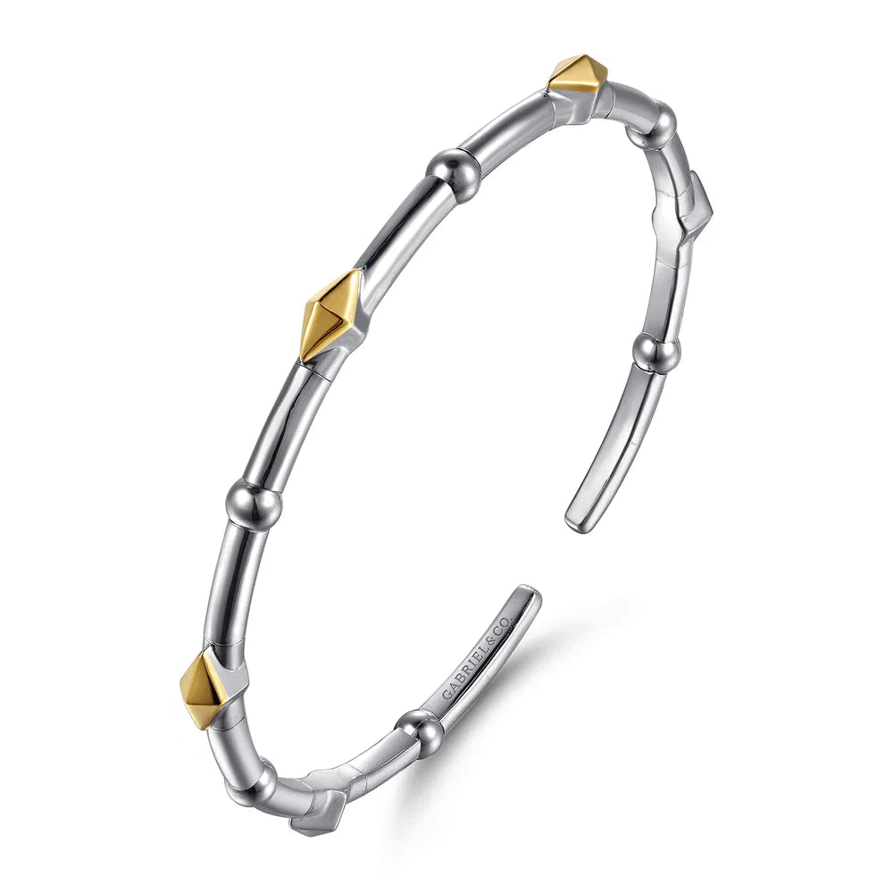 Gabriel & Co., 14K Yellow Gold and 925 Sterling Silver Kite Shape Bujukan Bangle Bracelet