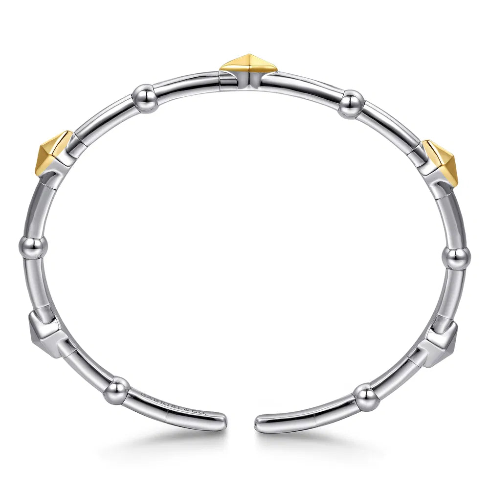 Gabriel & Co., 14K Yellow Gold and 925 Sterling Silver Kite Shape Bujukan Bangle Bracelet