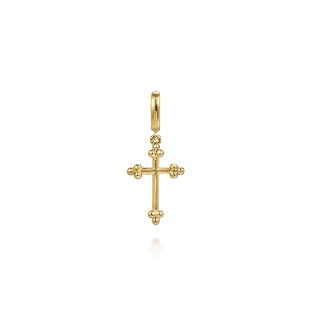 Gabriel & Co., 14K Yellow Plain Gold Bujukan Cross Charm Pendant With Detachable Bail