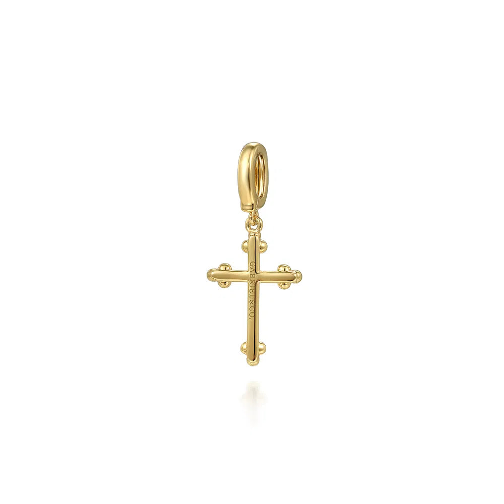Gabriel & Co., 14K Yellow Plain Gold Bujukan Cross Charm Pendant With Detachable Bail