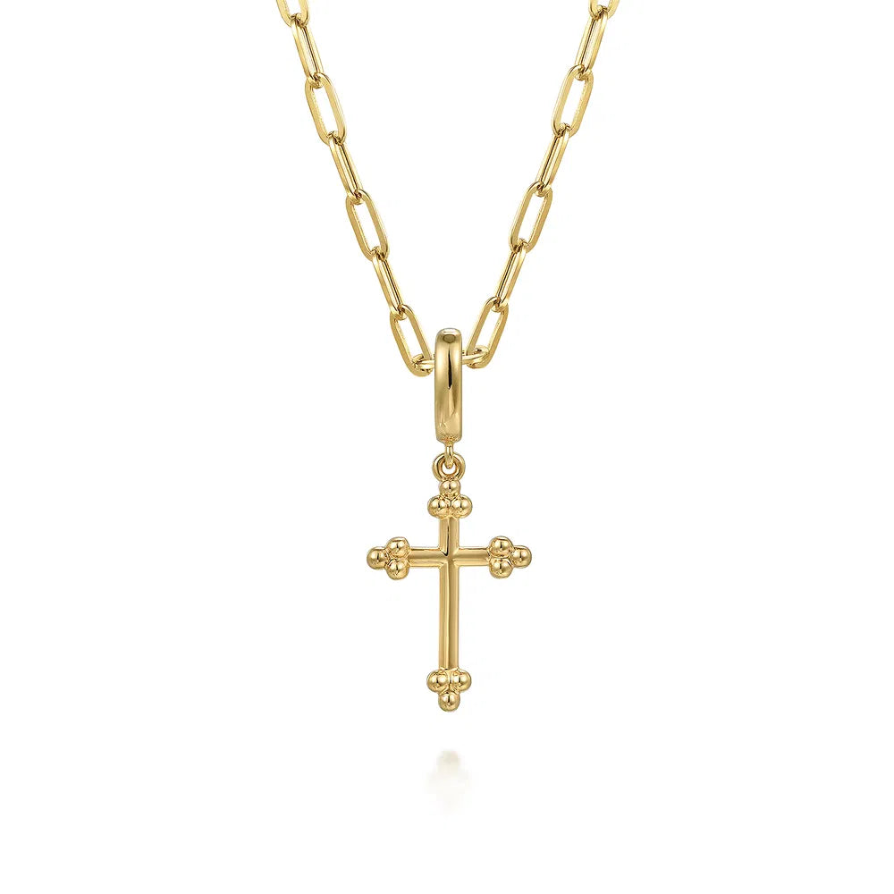 Gabriel & Co., 14K Yellow Plain Gold Bujukan Cross Charm Pendant With Detachable Bail
