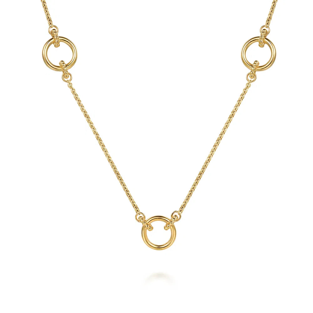 Gabriel & Co., 14K Yellow Plain Gold Bujukan Link Chain Station Necklace