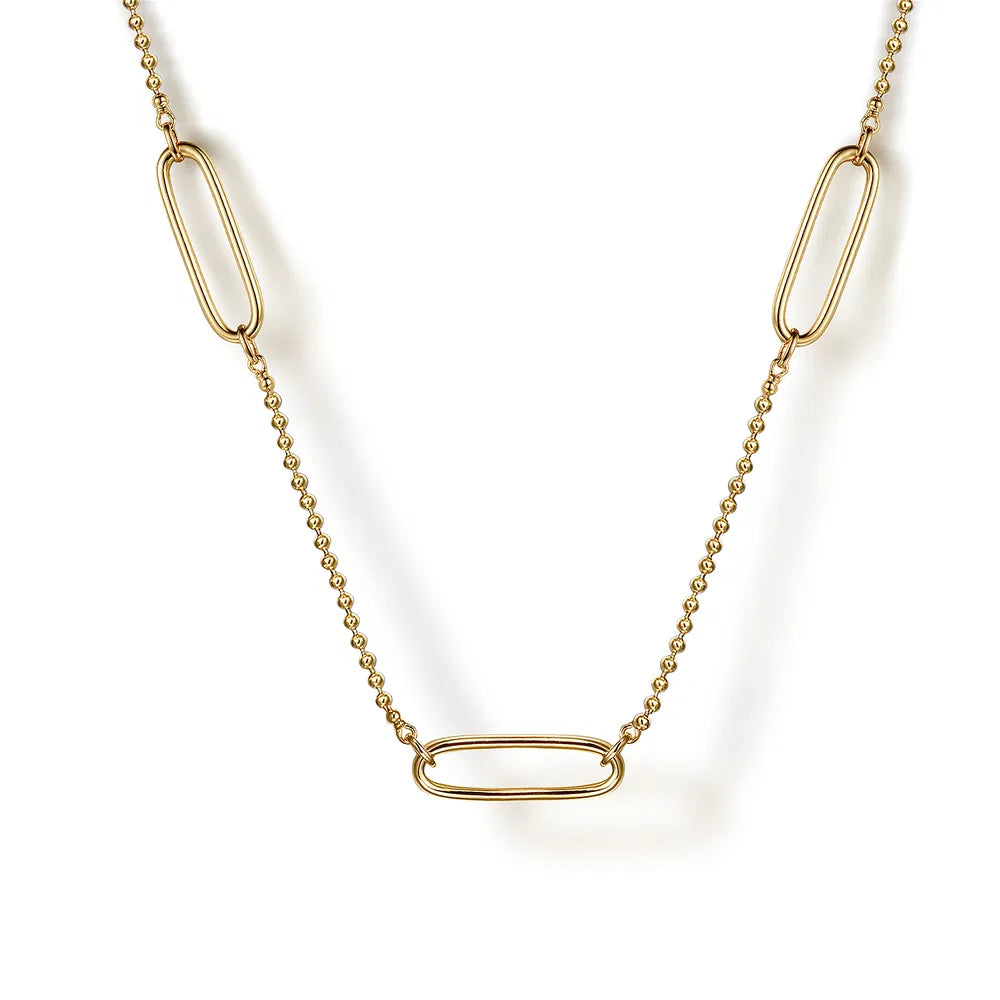 Gabriel & Co., 14K Yellow Plain Gold Bujukan and Link Station Necklace